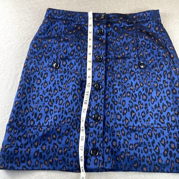 Banana Republic Blue & Black Leopard Print Skirt 4 Button Down Front Pockets - Picture 7 of 9